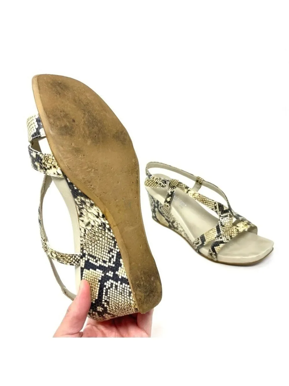 La Canadienne Cream Snake Print Wedge Sandals Size 39
